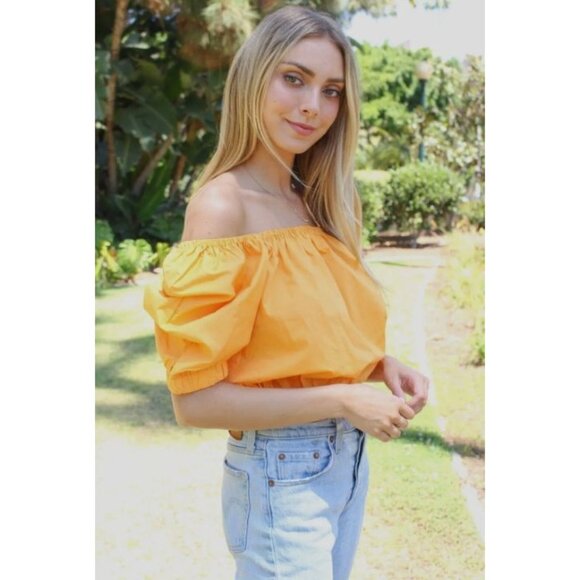Code X Mode Womens Off Size Large Shoulder Two Way Solid Top Marigold‎ - Picture 3 of 4